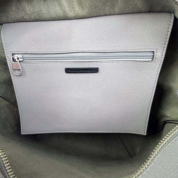 Rebecca Minkoff Sherry Leather Dog Clip Tote Shoulder Bag Zip Top Grey Taupe - Picture 7 of 16